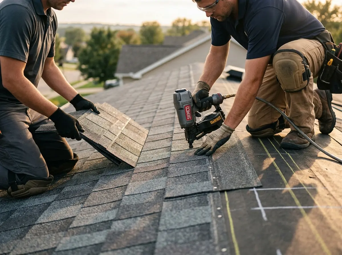 Professional roofer working on a residential roof in Temple City